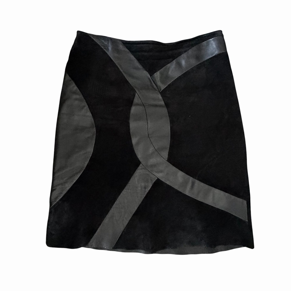 Vintage MARGARET GODFREY 14 Black Suede Leather Skirt Moto Biker Office Core Y2K